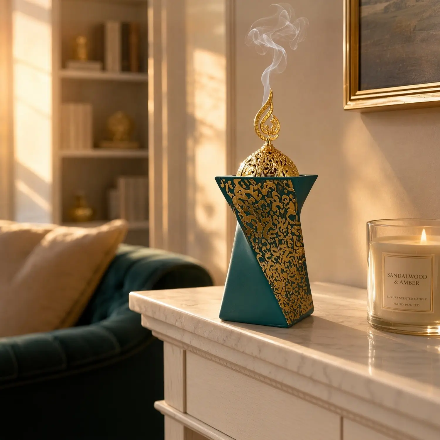 1pcResin Incense Burner Gift Set with Arabic Calligraphy, 4 Colors Decorative Incense Holder, Complete Accessories & Luxury Gift Box for Meditation Yoga Aromatherapy, Spiritual Home Table Decor Ornament