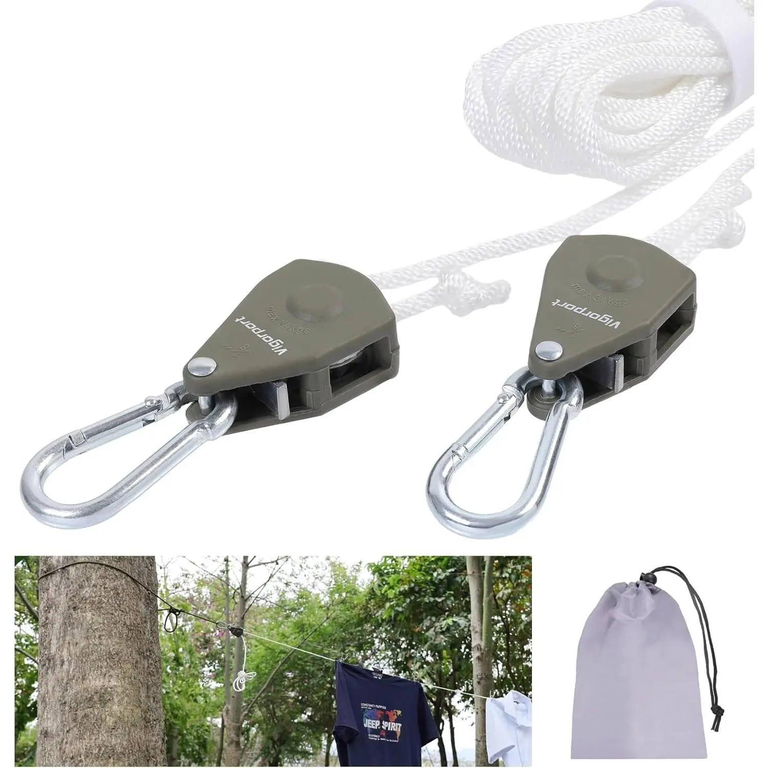 Retractable Travel Clothesline, Portable Clothes Laundry Line, Heavy Duty Rope Pulley System with Carabiner for Outdoor Camping, Cruise Ships, RV, Indoor Backyard, Balcony