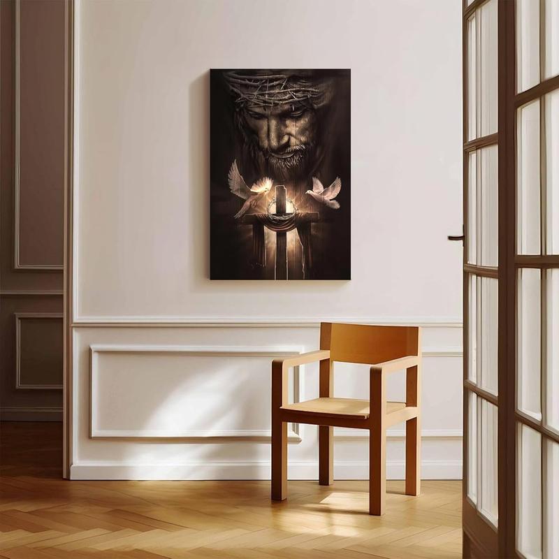 1 Count Framed Jesus Christ Canvas Wall Art The Hand of God Jesus Reaching Into Water Christian Painting Prints Biblical Wall Decor Religious Room Decor for Church Prayer Room Schools Hospitals 16x24inch