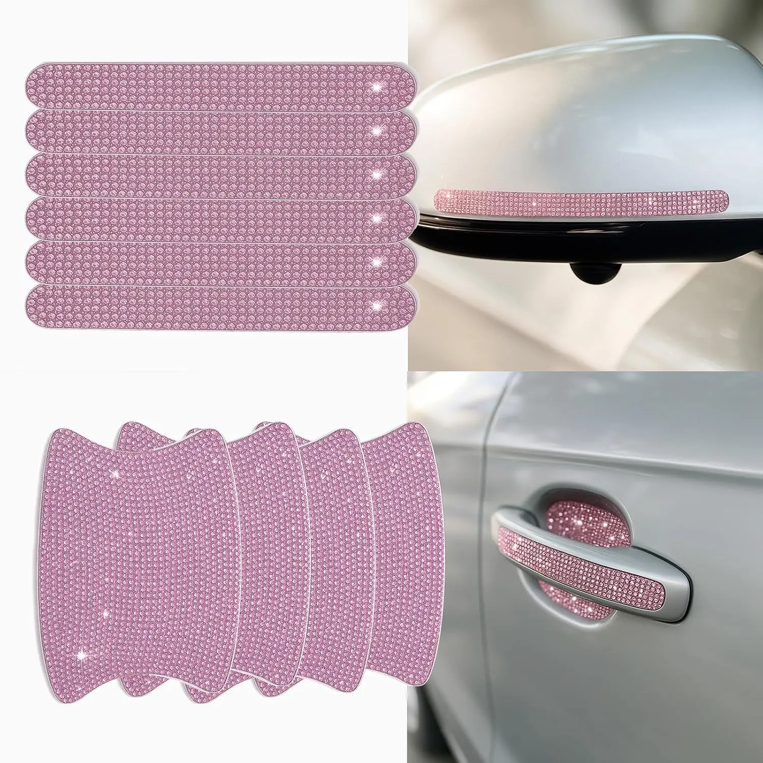 10 count Bling  Door Handle Protectors, 4 Door Bowl Stickers + 6 Handle Strips,  Rhinestone Anti-Scratch  Accessories, Sparkling Auto Decor ,  for SUV Sedan  ()