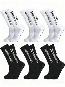 Men's Anti-Slip Soccer Socks, Sports Socks with Anti-Slip Pads, Unisex Football Basketball Running Socks, 6 Pairs