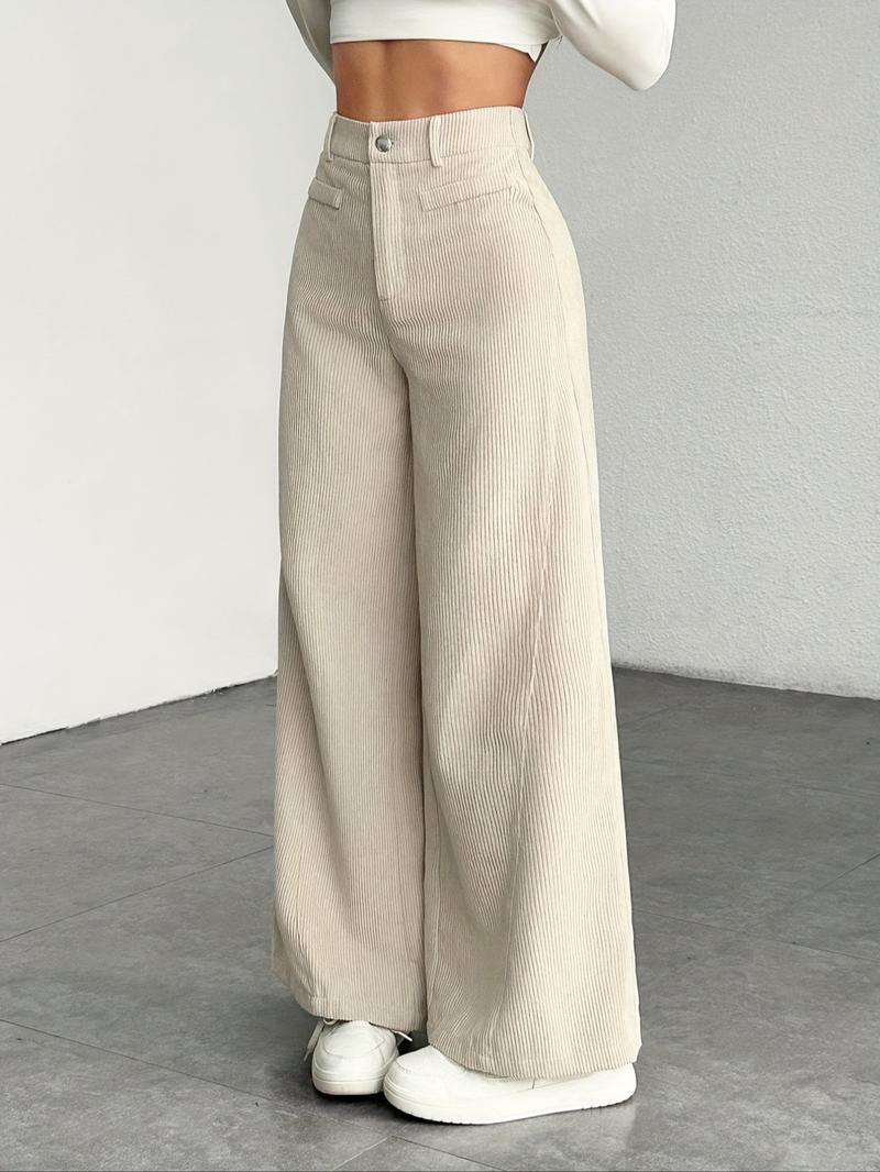 New Corduroy Wide Leg Pants High Waist Loose Fit Women's Casual Long Trousers, Comfortable and Stylish Ladies' Clothing