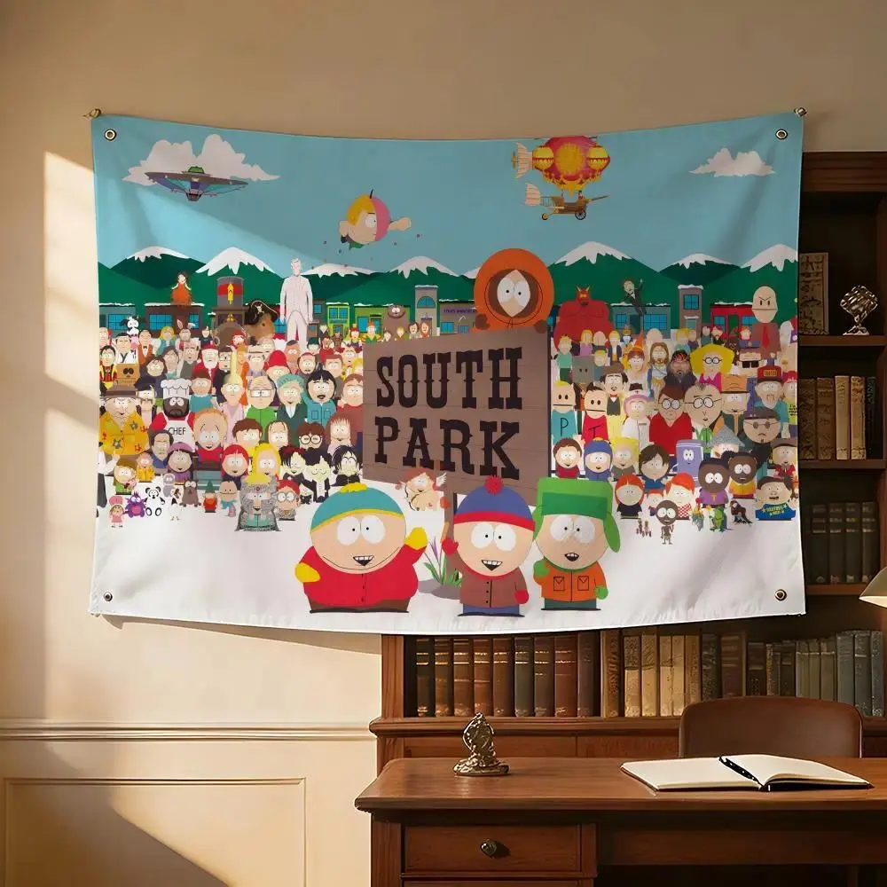 Funny South Park Flag Tapestry Wall Art, Classic Cartoon Meme Banner Background, Frat House College Dorm Room Decor, Outdoor Camping Party Prop, Man Cave Hanging