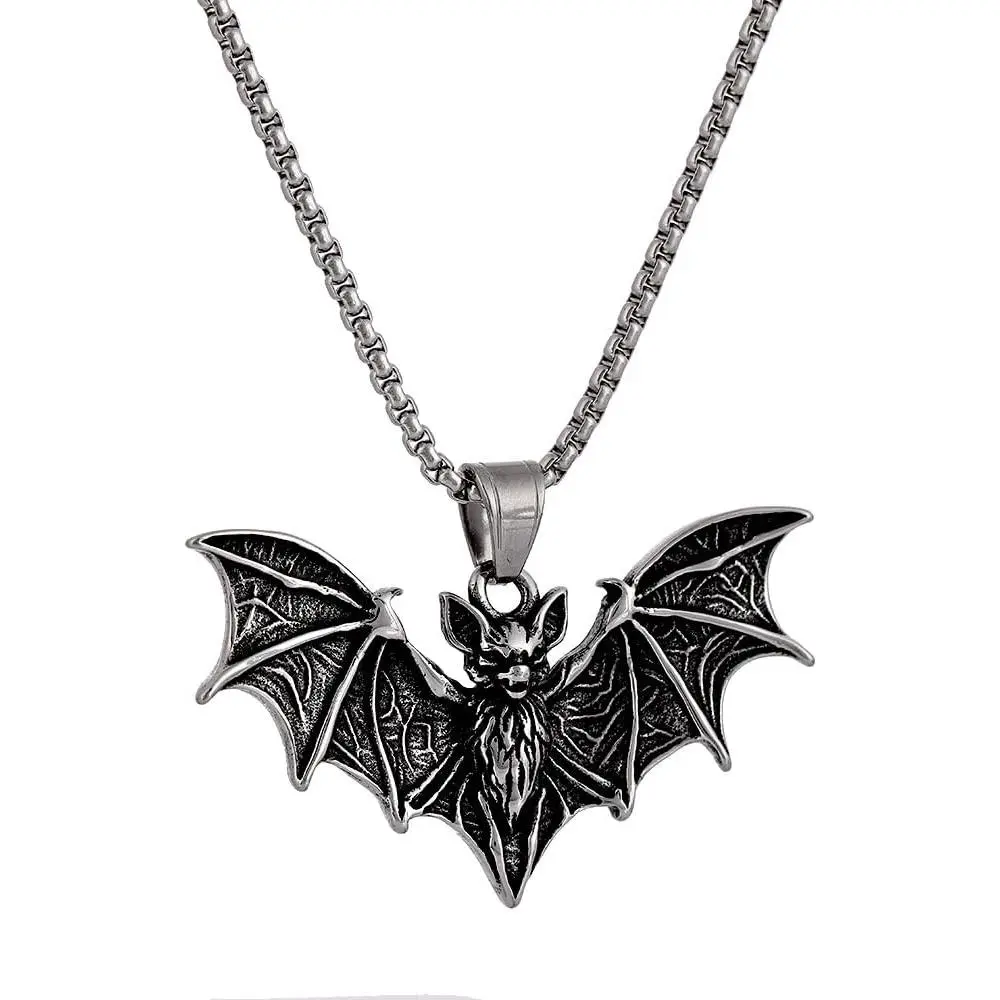 Bat Necklace for Men - Stainless Steel Vampire Pendant, Gothic Halloween Goth ‌
