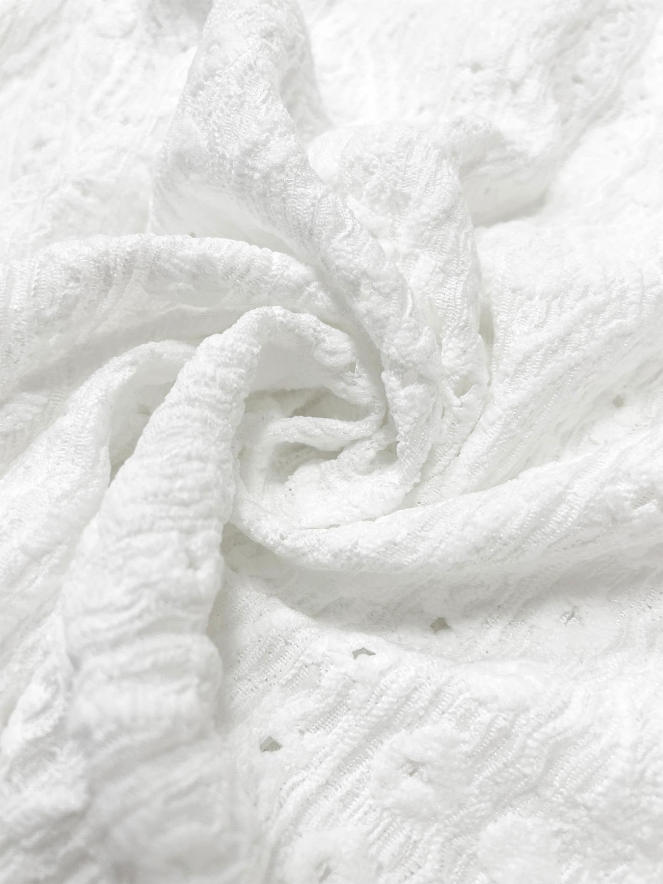 Women's Plain Eyelet Embroidery Hollow Out Tee, Casual Chic Scallop Trim Short Sleeve Round Neck T-shirt for Summer, Ladies Clothes for Daily Wear