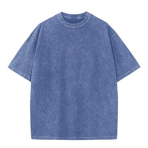 Men's Oversized Cotton T-Shirts Loose Fit Vintage Washed Tee Unisex Short Sleeve Casual Shirts Tops