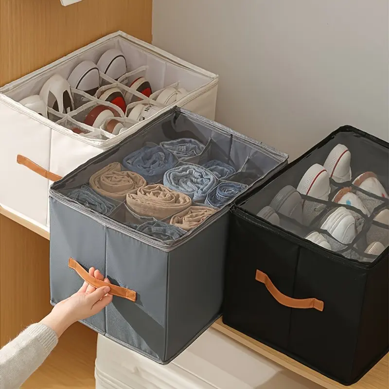 1 Foldable Oxford Cloth Shoe Box with Lid - Dust Storage Box for Shoes, Clothing and Accessories, Multifunctional Home Finishing Solution