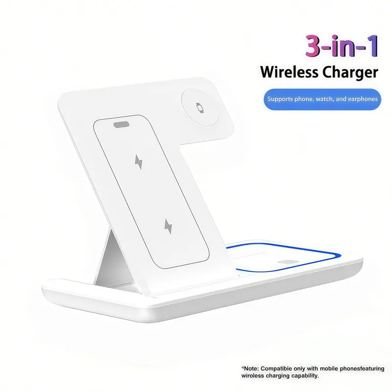 3-in-1 Wireless Charger Stand, Multifunctional Fast Charging Base, Cordless Charger Compatible with iPhone Models & Smartphones, Universal Multi-Device Inductive Charging Solution, Mobile Phone Charger