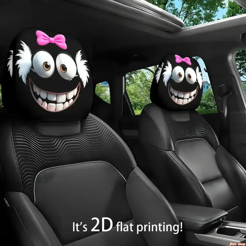 2‑Pack Playful Cartoon Car Headrest Covers, Washable Easy‑to‑Clean All‑Season Accessory, Halloween‑Ready Car Interior Decoration