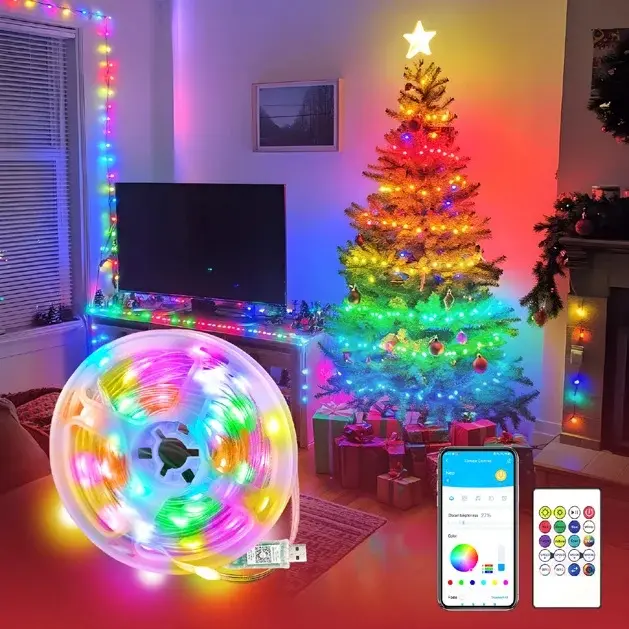 LED Christmas Lights 65.6FT, IP65 Waterproof, APP  Control with Music Sync, 16M Colors, Indoor Outdoor  Fairy String Lights, Remote & Timer, Holiday Decor