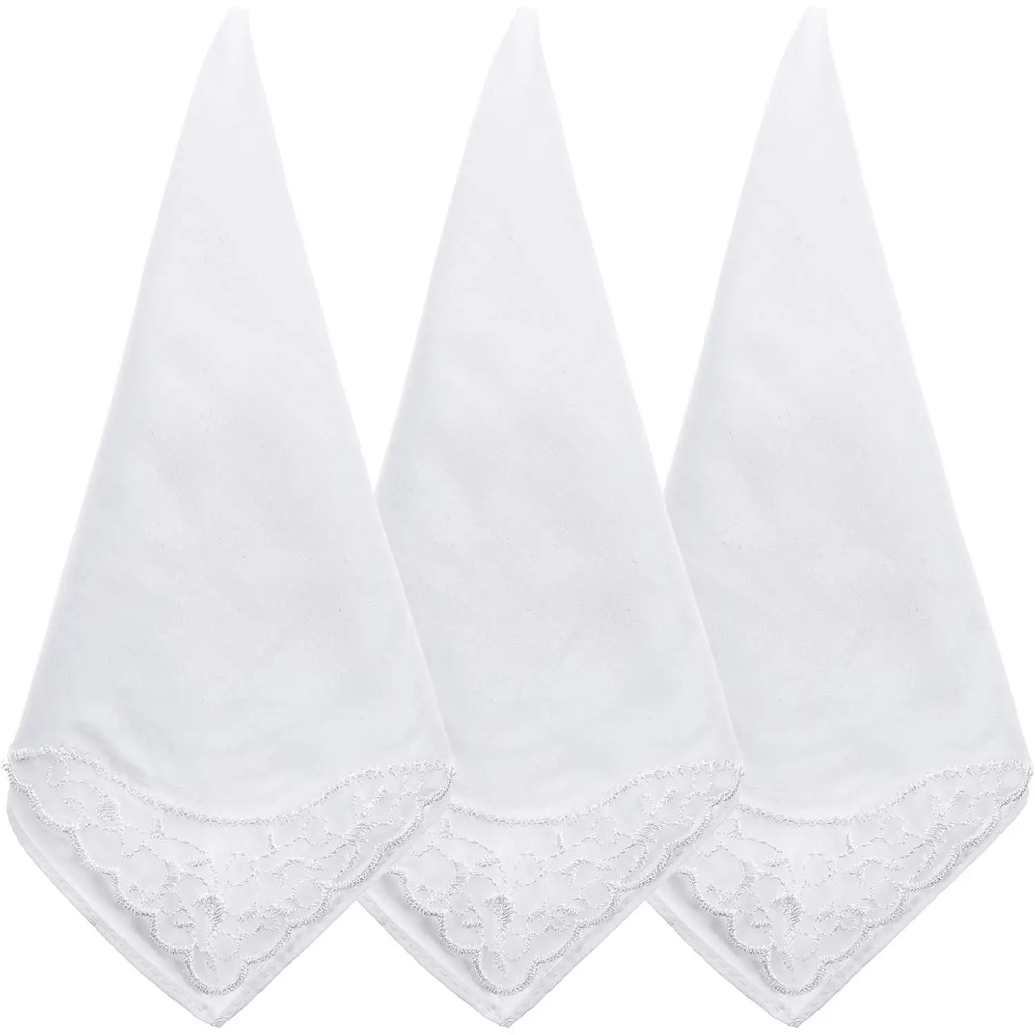 3 PCS Handkerchiefs for Women White Soft Cotton Ladies Hankies Elegant Embroidery Lace Pure Color Square Hankies Daily Accessory Suitable for Afternoon Tea Party 11 Inch(Gift)