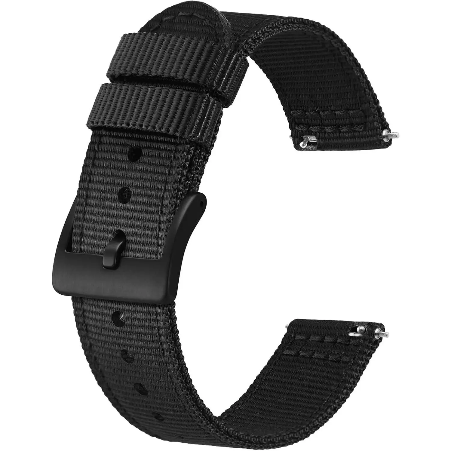 Men’s Nylon Watch Bands, Two-Piece Military Watch Straps, Quick Release, Brushed Buckle, Band Width 18mm 19mm 20mm 22mm