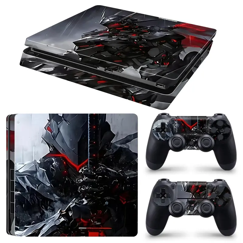 Mech Warrior Ps4 Slim Vinyl Stickers Set, 1 Console Sticker + 2 Controller Stickers, Waterproof, Scratch-Resistant, Removable