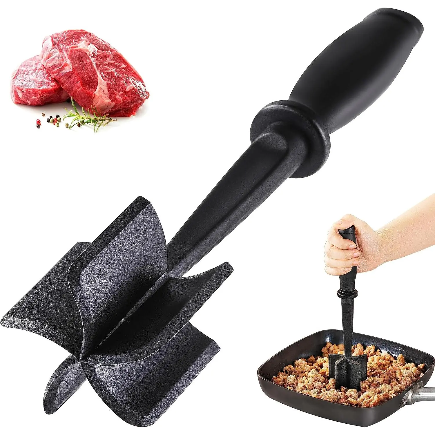 Meat  Masher for  and Hamburger Meat, Heat Resistant 5 Curved   Smasher, Nylon Meat Spatula Hamburger , Mix and Chop Kitchen Tool