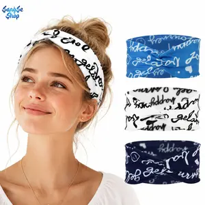 3PCS Women's Sports Headbands, Cotton Elastic Yoga Hair Bands with Letter Print, Breathable Wide Plaid Design for Hair Control, Includes Free 13cm Hair Clips, Ideal for Gym, Running & Daily Fitness,SummerWins