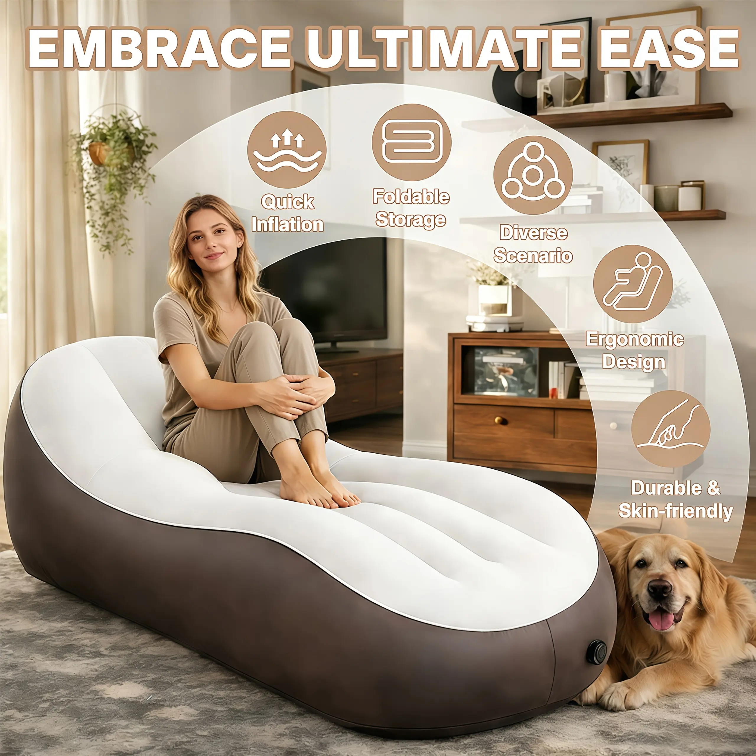 Wave-Shaped Inflatable Air Mattress Lounger, 3-In-1 Air Sofa Chair & Bed with Ergonomic Curved, Portable Inflatable Bed for Sleeping Indoor & Outdoor, Balcony, Apartment, Garden, Camping, Beach, Dormitory, School Season Gift, Inflatable Furniture