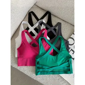 3pcs Random Color Sexy Women'S Camisole Vest Beautiful Back Detail No Steel Ring with Fixed Chest Pad Solid Color Fabric Elastic Comfortable Suitable for Adult Summer New Slim Fit Inner Wear Sling Bra with Fixed Chest Pad