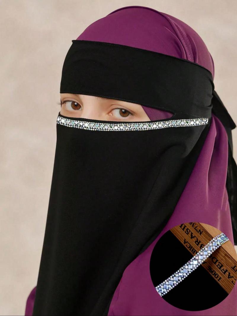 Women's Rhinestone Decorated Hijab Modesty, Modest Casual Comfortable Breathable Hijab for Daily Wear, Fashionable Muslim Clothing for Women