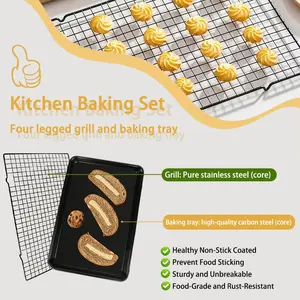 1/2pcs Oven Safe Bakeware Kit, Cookie Baking Sheet with 4-Leg Cooling Grid Rack