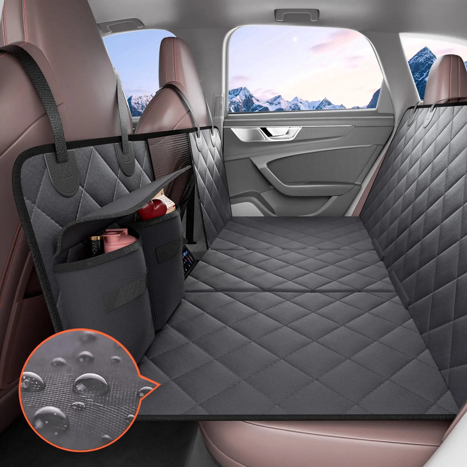 VEVOR Back Seat Extender for Dogs, Dog Hammock for Car Back seat, Waterproof Hard Bottom Dog Car Seat Cover for Back Seat 54" x 24", Supports 400lbs with Mesh Window and Storage Pocket for Car, SUV