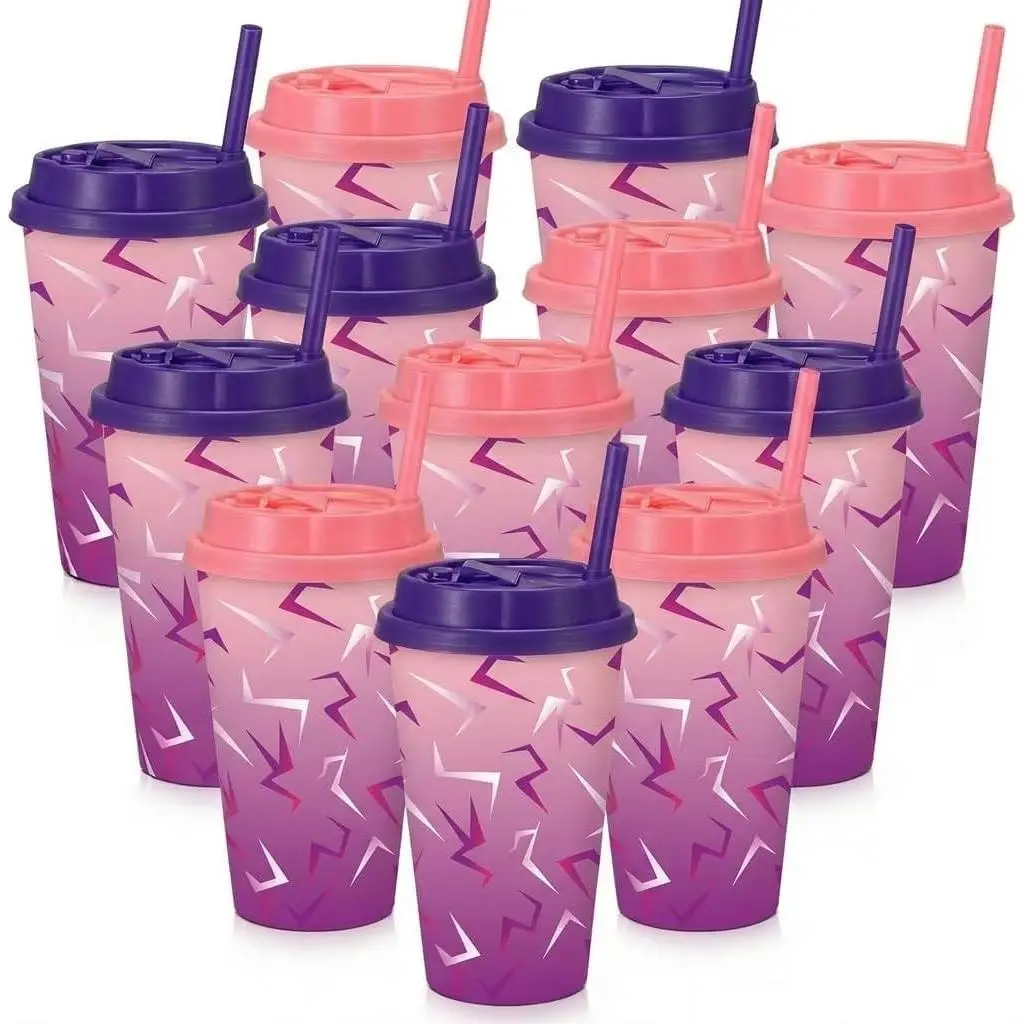 Kpop Party Favors 12 Pcs K-pop Cups with Lids and Straws | 16oz Plastic Party Cups for Kpop Birthday Decorations, Music Movie Popular Singer Birthday Party Supplies