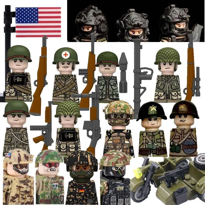 2026 hot item WWII Special Forces US Cavalry Officer Character Building Blocks Accessories Gun Helmet Building Blocks Mini Brick Toy Gifts S37