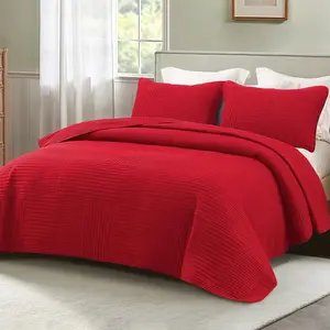 Flotilla Soft Queen Bedding Set, Lightweight Microfiber Red Bedspreads Full Size, 3 Piece Ultrasonic Geometric Coverlet Bed Cover for All