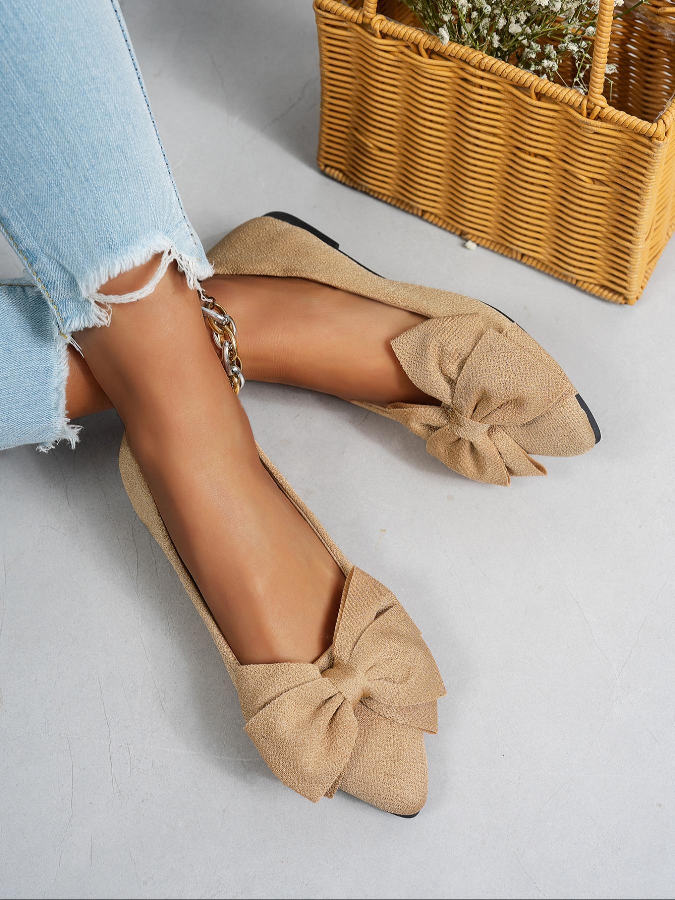 Women's Cute Bowknot Design Flat Shoes, Casual Comfortable Fabric Slip on Shoes for Daily Wear, All Match Barefoot Shoes for Women & Girls, Slip on Flats, Ballerina Flats Shoes, Fashion Flat Shoes