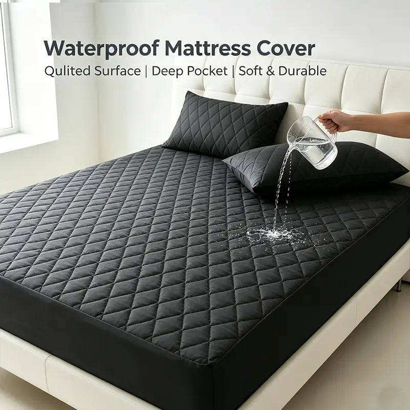 Solid Tone Diamond Quilted Waterproof Protective Fitted Sheet Only, Stretchy Elastic Bed Cover, Reusable Washable Mattress Shield for Home Bedding