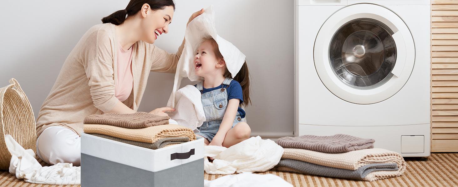 4 Pack Large Closet Storage Baskets Bins for Shelves| Fabric Closet Organizers and Storage with Handles Home Organization| Decorative Collapsible Baskets for Organizing Clothes Nursery 14"x10"