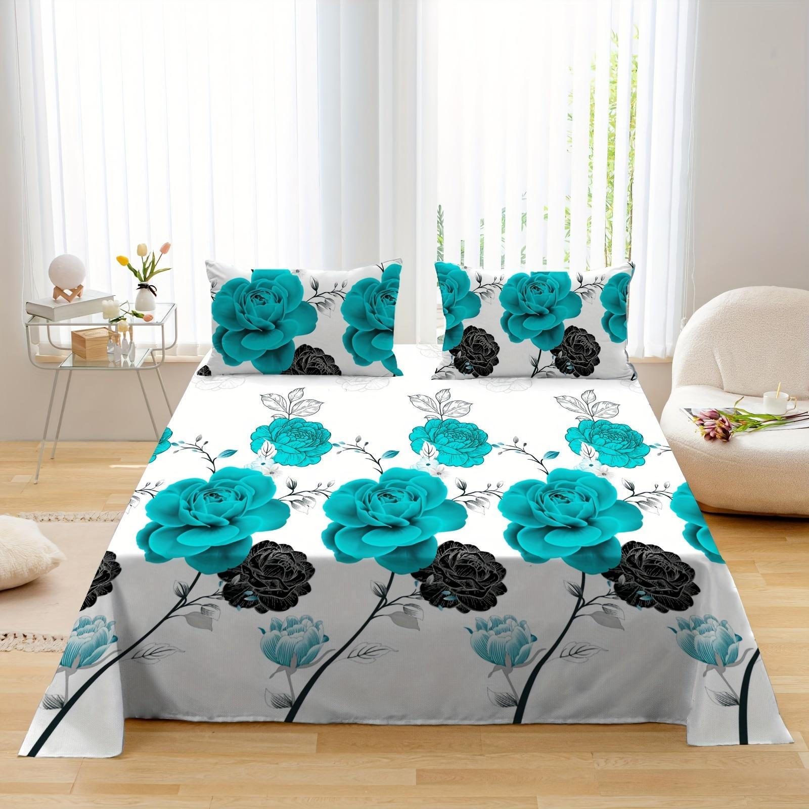 Floral Pattern Bedding Set, 1 Count Bedspread & 1 Count Fitted Sheet & Pillowcase without Filler, Soft Comfortable Bedding Set for Home Bedroom, Comfy Bed Sets, Bed Sheets Set
