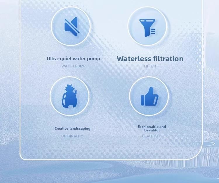 Hot Bending Ultra Clear Glass Fish Tank Self-Circulating Eco Aquarium Small Desktop For Living Room Home Decor Smart with LED Light and Filter Deshedding Brush Pets Dragon Stone Decoration