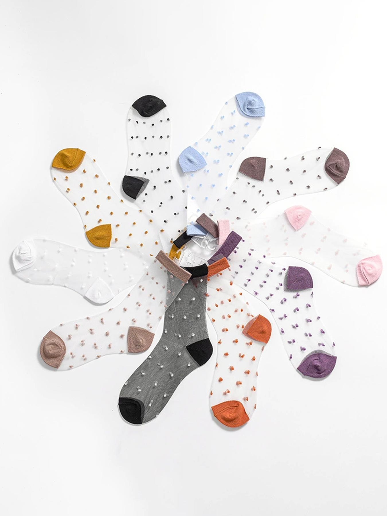 Women's Plaid Print Sheer Mid-calf Socks, Fashion Casual Comfy Breathable Socks for Daily Outdoor Wear, Women Socks for All Seasons, Breathable Fabric Socks, Socks Set