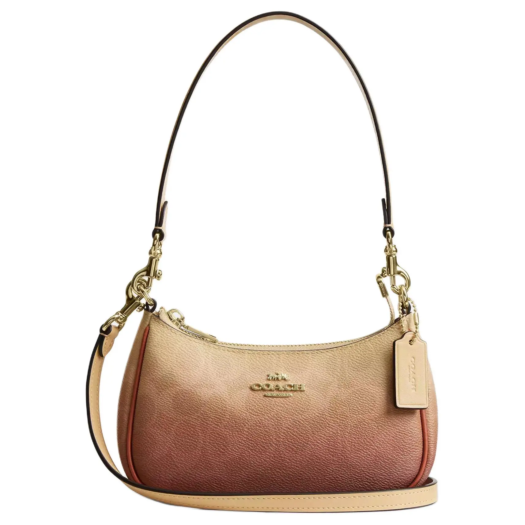 COACH Teri 12 Mini Crossbody Bag for Women – Gradient Gold Metallic Accents, Coated Canvas and Smooth Leather