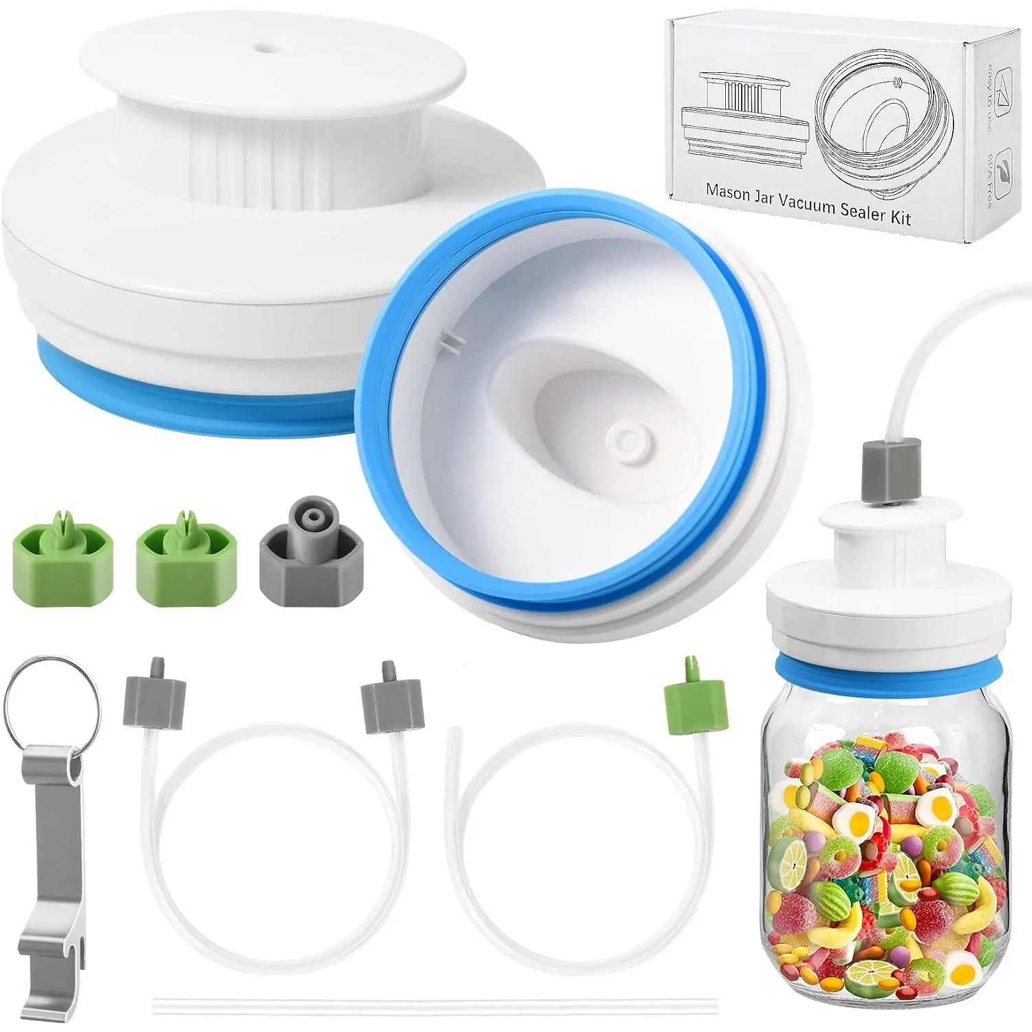 Upgraded Mason Jar Canning Sealer Kit - Sealer Set with Hoses Compatible with  Vacuum Sealers - For Wide Mouth and Regular Mouth Jars (White)