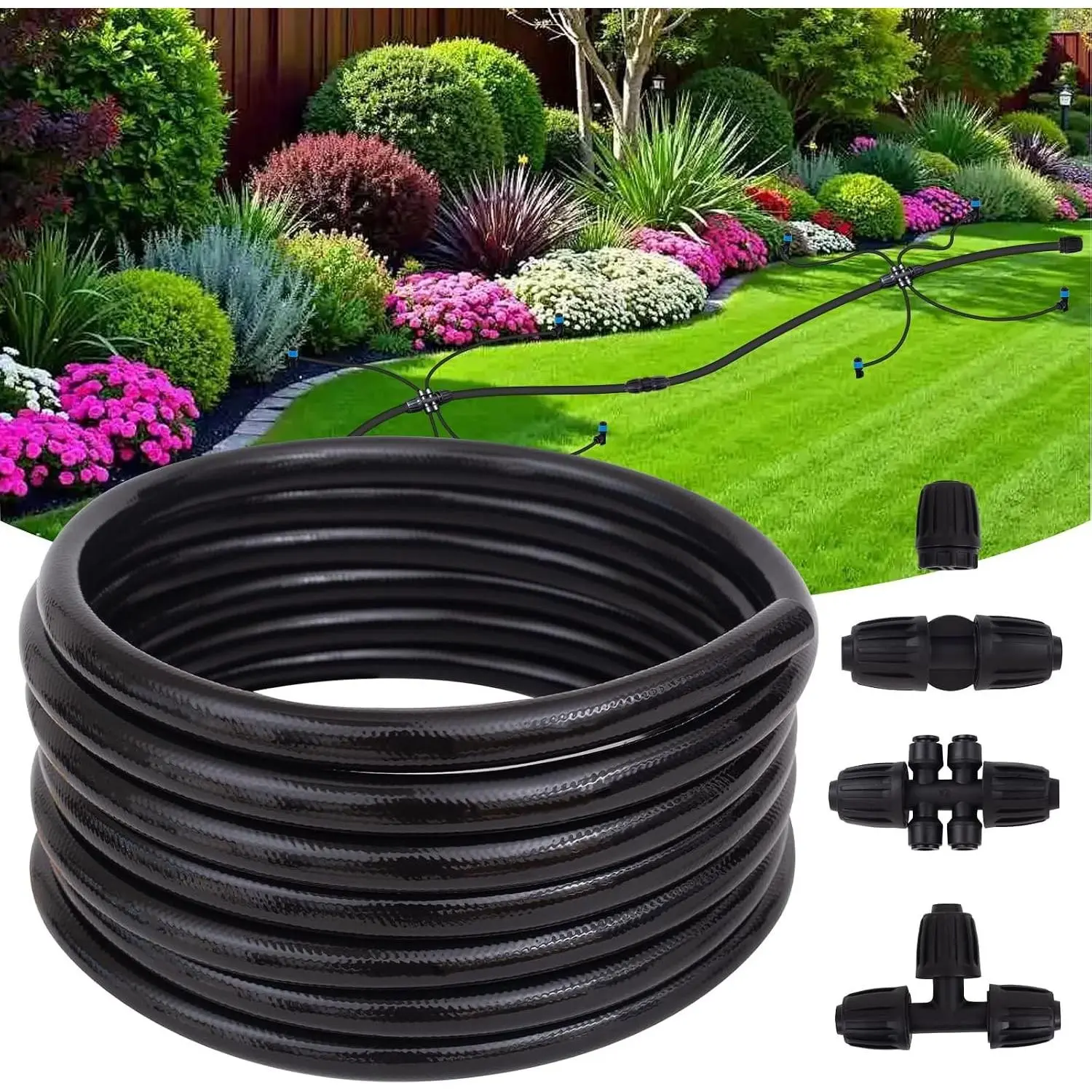 40FT 1/2 Inch Drip Irrigation Tubing Extension Hose, 1/2" Main Line Watering Tube for Expanding Garden Irrigation Systems with 4pcs Quick Connector (No Drip Emitters No 1/4" Tubing）
