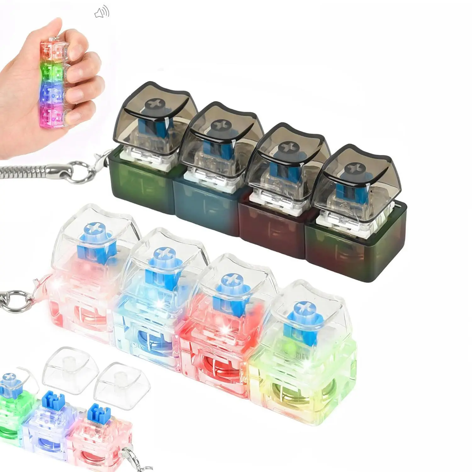 2 Pack Keyboard Fidget Keychain with LED Lights,Keyboard Fidget Toy,Keyboard Button Finger Clicker