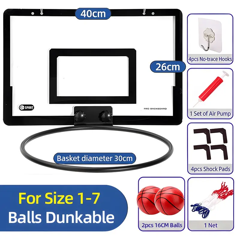 Indoor Basketball Hoop for Kids, Office Door Basketball Hoop, Mini Basket for Teens and Adults, Includes 1-2 Balls, Easy Installation, Durable, Perfect for Room Doors