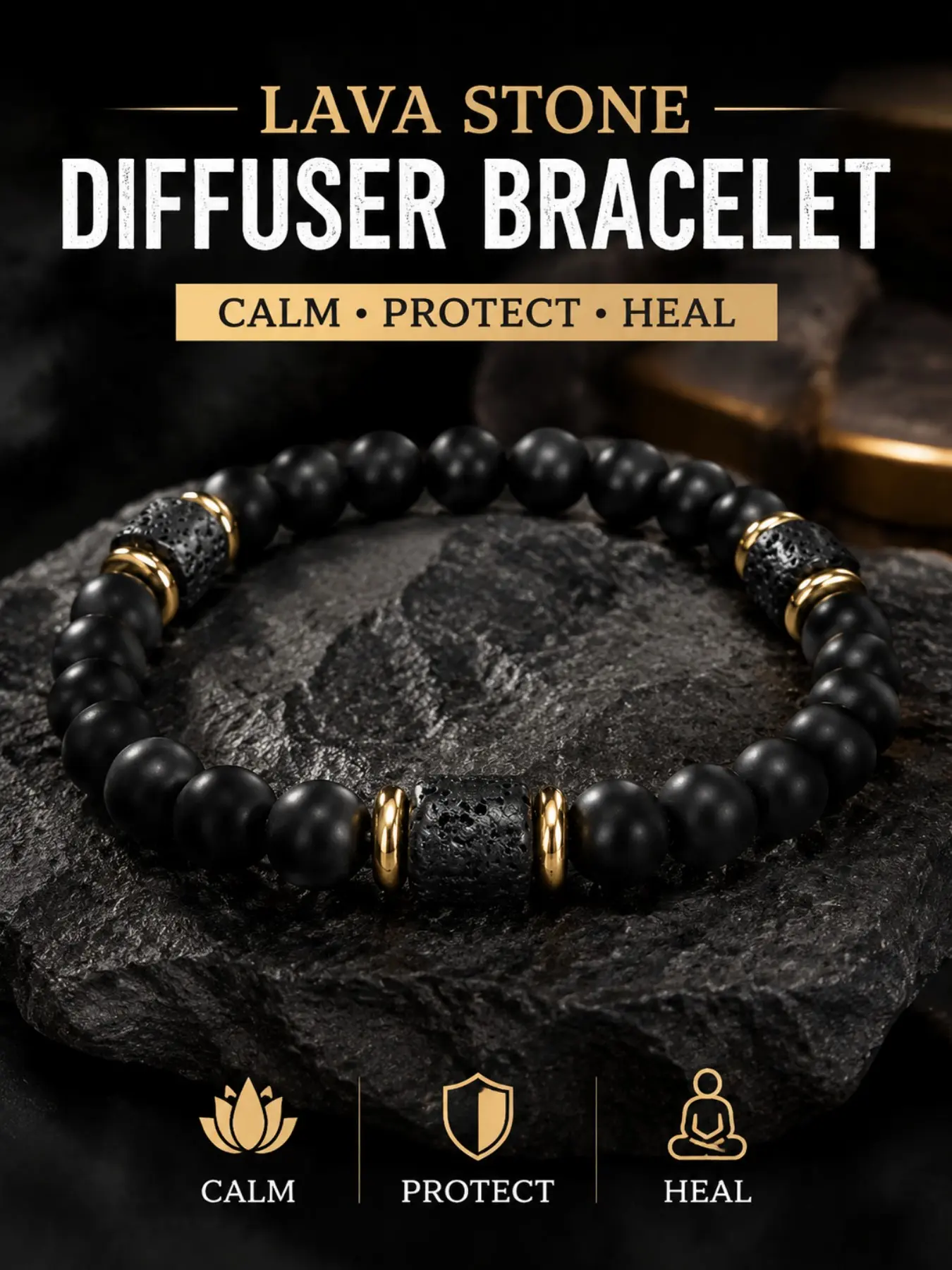 Men's Volcanic Stone Diffusion Bracelet, Natural Agate Bead Chain, Essential Oil Aromatherapy Jewelry, Healing Crystal Wristband, Men's Gift