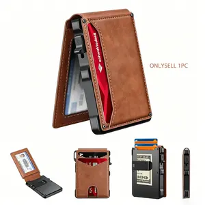 Summer victory, minimalist men's slim wallet, 9-13 cards, wallet, ID window. RFID blocking, aluminum double fold pop-up - Father's Day gift