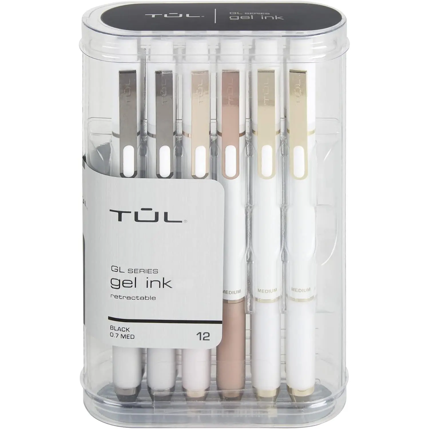 ® GL Series Retractable Gel Pens, Medium Point, 0.7 mm,  White Barrel, Black Ink, Pack Of 12 Pens