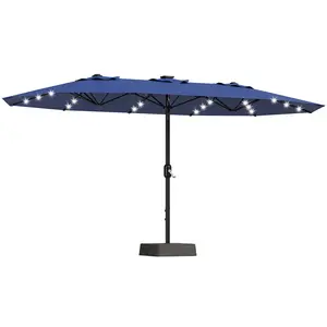 15FT Patio Umbrella for 8-10 People, Solar LED Outdoor Umbrella with Crank & Base – Heavy Duty Waterproof Rectangular for Garden Deck Pool porch