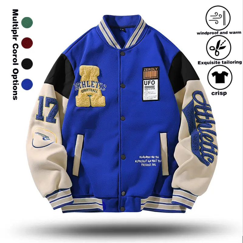 American retro contrasting baseball jacket, men's velvet letter embroidery splicing loose student trendy brand jacket, top for spring and autumn
