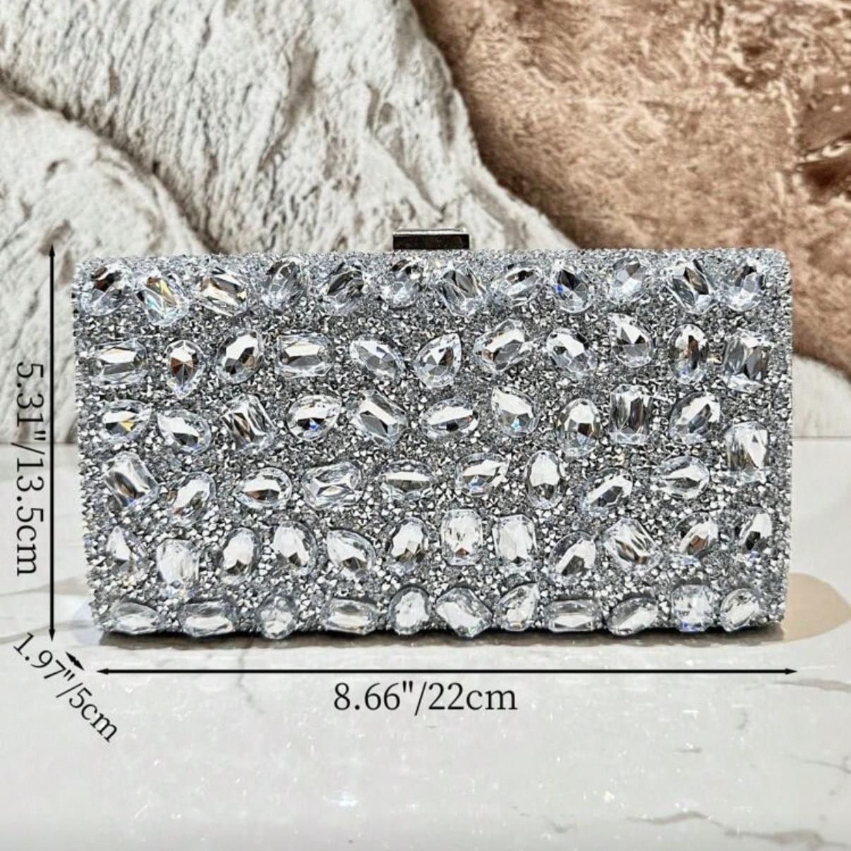 2026 Luxury Silver Rhinestone Bling Banquet Handbag, Women's Cheongsam Bag Elegant Exquisite Diamond-Encrusted Everyday Purse Clutch Bag Crossbody Bags Shoulder Bag  for Women, Perfect For Party, Wedding, Prom, Dinner/Banquet