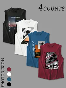 Men's Casual Trendy Round Neck Graphic Print Vest, Stylish Sleeveless Top for Summer, Cool Fashion for Casual Outings