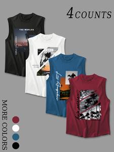 Men's Casual Trendy Round Neck Graphic Print Vest, Stylish Sleeveless Top for Summer, Cool Fashion for Casual Outings