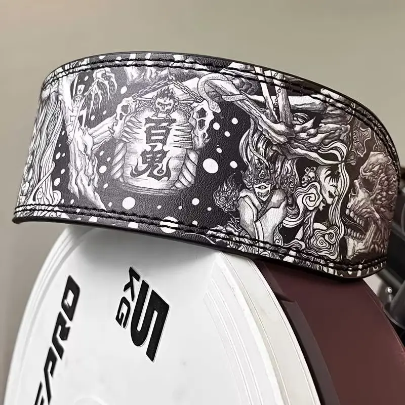 1 Pcs Of Fitness Belt With Ghost Print - Suitable For Deep Squat Hard Pull Bench Press Support And Protection Belt - Unisex