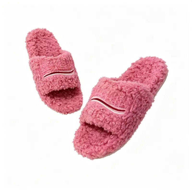 Cozy Pink Fuzzy Plush House Slides | 2026 New Embroidered Open-Toe Slippers