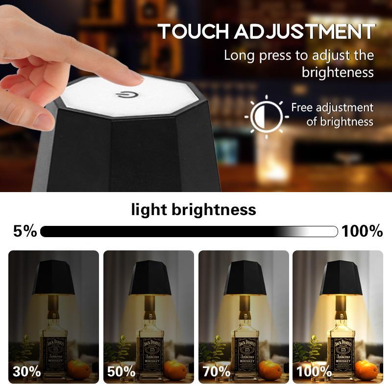 Portable LED Wine Bottle Light, Ambient Decoration Lamp with Touch Control, Rechargeable Dimmable for Wine Beer Bottles, 3 Color Modes, Perfect for Parties