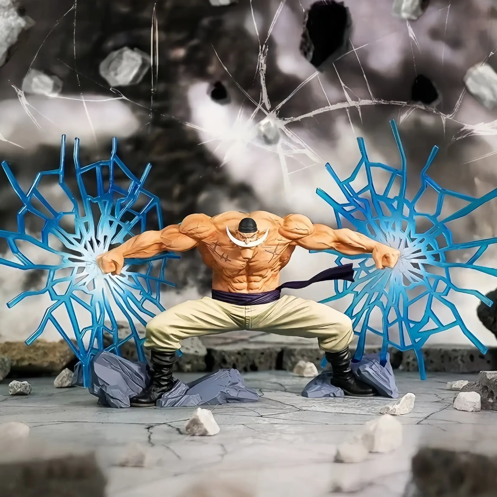 Edward Newgate Whitebeard One Piece Anime Figure, 4.72 Inch Shaking Fruit Blue Shockwave Statue, Rock Base Collectible Model